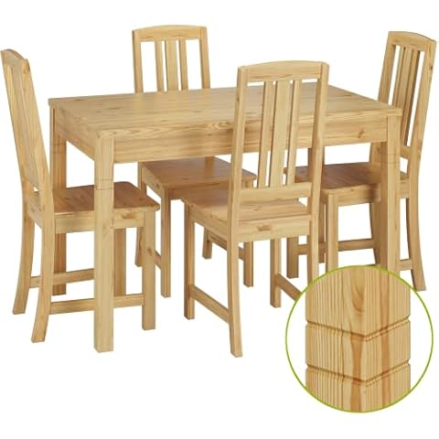 Erst-Holz® Vollholz-Essgruppe mit Tisch und 4 Stühle Kiefer Massivholz Natur 90.70-51 B-Set 22 Cover