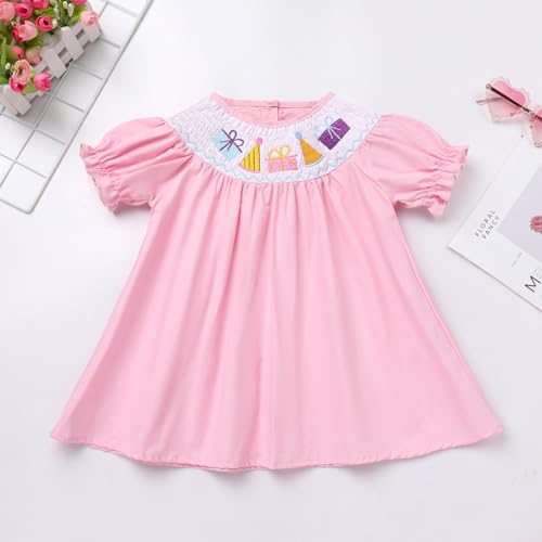 ODASDO Baby Girls Toddler Kids Smocked Bishop Dress Embroidery Short Sleeve A-line Birthday Party Dresses Summer Clothes4