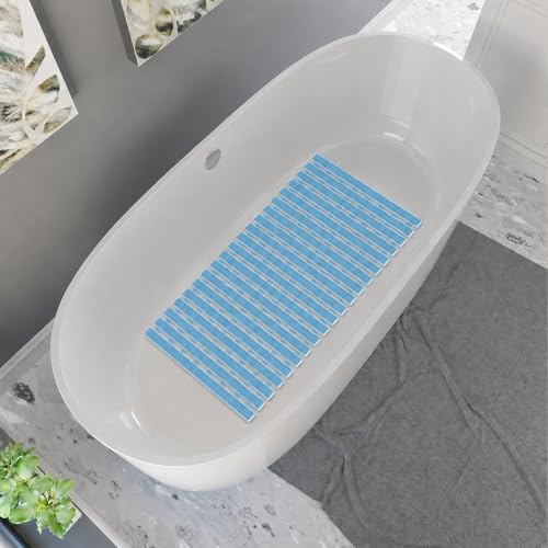 Image of HomeCloud Non-Slip Shower Mat for Bathtub, Anti-Slip Bath Mat with Suction Cups, Drainage Holes & Foot Massage Exfoliating Surface (Vent Blue)