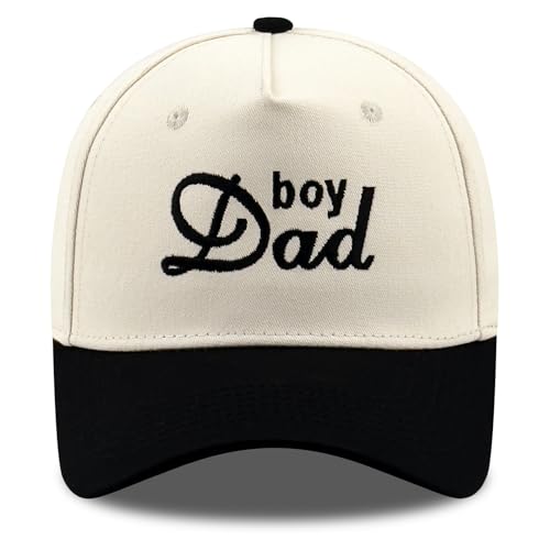 DYBICKT Embroidered Boy Dad Two-Tone Baseball Cap Classic Cotton Dad Hat for Men Women His Her Family Theme Gift Ideas Daily Wear Outdoor Lifestyle Accessory Black Beige