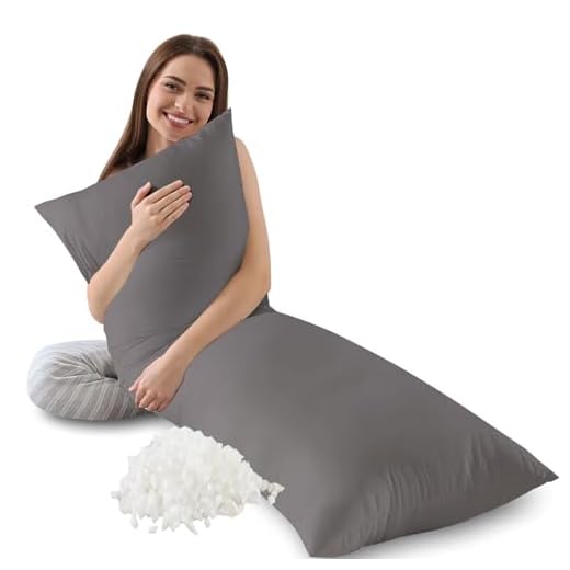 WhatsBedding Memory Foam Body Pillow for Adults, Long Body Pillow for Sleeping, Full for Bed - Dark Grey