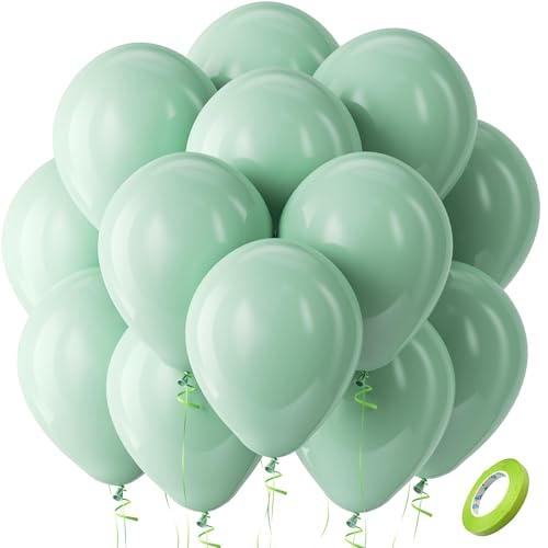 Image of Bezente Mint Green Balloons Latex Party Balloons - 100 Pack 12 inch Round Helium Pastel Light Green Balloons for Wedding Birthday Anniversary Gender Reveal Graduation Party Decorations