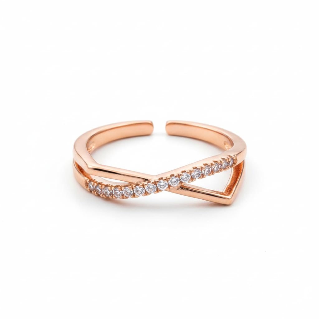 forevershine Fabulous Rose Gold Adjustable Ring with Cubic Zirconia, Twisted Crossover Design, Open Band|Lightweight|Gift for Her|Hypoallergenic |Tarnish Resistant | Stylish Jewelry for Women & Girls-picture-10