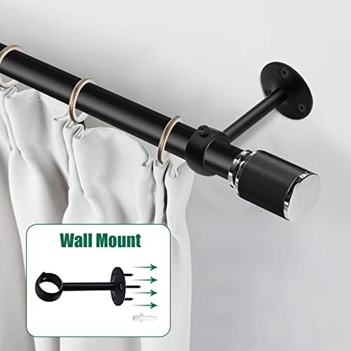Ceiling Curtain Pole Brackets, Black Curtain Rod Holder Heavy Duty Metal Curtain Rail Brackets 25mm Stainless Steel Curtain Pole Hooks Brackets Curtain Brackets for Wardrobe Flange Closet Pole Socket