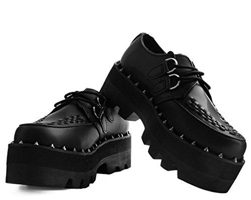 T.U.K. Black Faux Leather Dino Lug Sole Creepers for Men & Women, Spike Studded Platform Shoes4