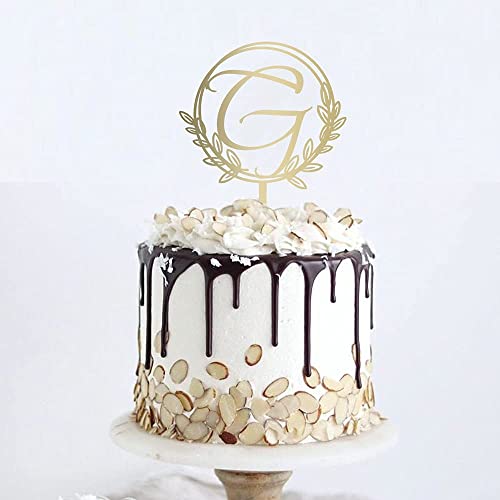 Vinisong Personalized Initial Letter G Golden Cake Topper Wooden Cake Decoration Wreath Cake Topper Perfect For Birthday Rustic Wedding Anniversary Keepsake Party Decoration #TOP2