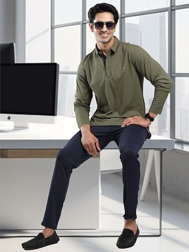 Image of STELLERS Men's Full Sleeve Polo T-Shirt | Premium Cotton | streatchable | Enzyme bio Washed | Feather Touch Feel | Sustainable