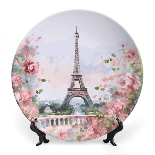 Plato decorativo de cerámica con Torre Eiffel y flores 6 pulg miniatura 1