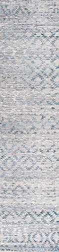 Image of JONATHAN Y Faded Trellis Gray /Turquoise Runner Rug 2X8 ft, Ancient for Living Room, Bedroom, Kitchen, Office, Easy-Cleaning, High Traffic, Pet-Friendly, Non-Shedding SOR206A-28