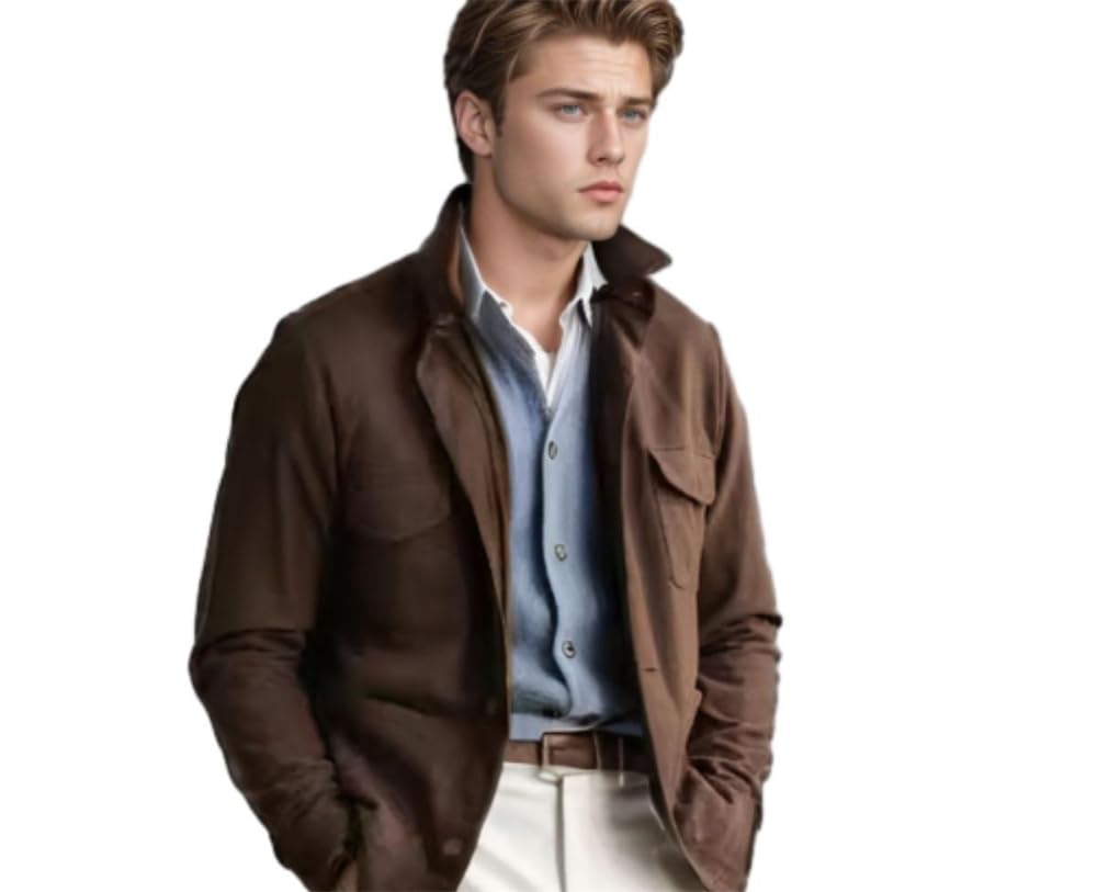 Mens Jacket Urban All-Match Youth Mens Casual Jacket Single-Coloured Lapel Comfortable Vintage Mens Jacket Fashion Trend Mens Pockets Jacket
