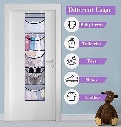 MISSLO 2 Pack Over the Door Storage Hanging Organiser with 5 Mesh Pockets Organizer for Bedroom, Bathroom, Closet, Wardrobe, Grey - Image 6