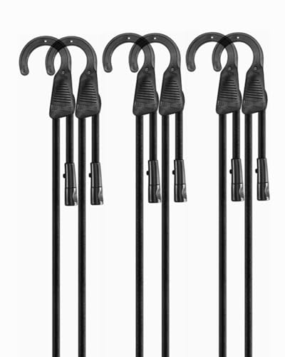 Image of 48 inch Adjustable Bungee Cords with Hooks, Flexibly Adjust from 6.5 inch to 48 inch, Black Bungee Straps with Superior Elasticity & UV Resistance, Perfect for Cargo, Camping, Tents, Bike, Luggage, etc (6 Pcs)