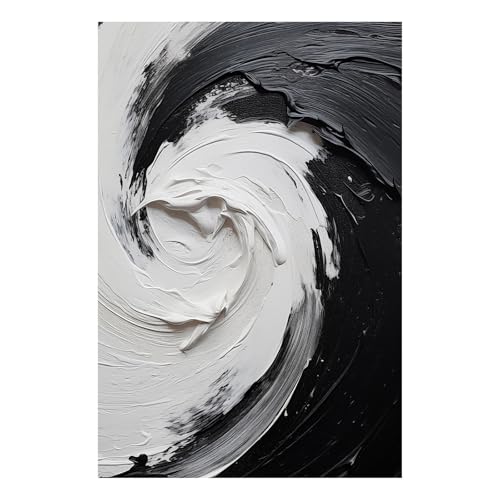 Taedfalesy No Frame Black and White Abstract Painting Modern Minimalist Canvas Wall Art Black and White Waves Print Abstract Wave Painting 16x24in Unframed