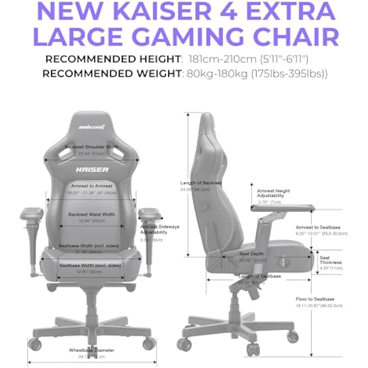 Anda Seat Kaiser 4 XL Gaming Chairs for Adults - Ergonomic Gray Fabric Gaming Chairs with 6DArmrest, Comfortable Office Seat with Lumbar Support, Heavy Duty Wide Gamer Seat