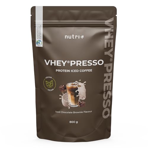 Nutri + Protein Iced Coffee Chocolate Brownie - Vheypresso Eiweiß Kaffee mit Koffein 800 g Pulver ohne Laktose + Gluten - Proteinkaffee Schokolade