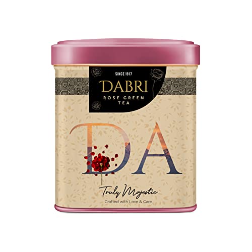 Image of Dabri Rose Green Tea Loose Leaves 40gm Tin Box| For Glowing Skin & Hair (Men & Women) | Natural Rose Petals | Antioxidant-Rich | Organic Blend | Relieves Stress & Supports Weight Control