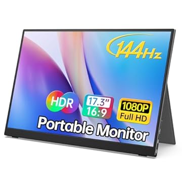 MNN Monitor portátil de 17,3 polegadas 1080p FHD 144Hz monitor de laptop de borda estreita USB C HDMI computador para jogos IPS HDR tela, monitor de viagem para PC, Mac, telefone, Xbox, PS5, Switch