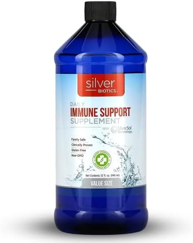 Silver Biotics Colloidal Silver Nano-SilverSol Liquid 10 PPM | 32 OZ. Bottle Immune Support, All Natural Colloidal Silver Liquid Water | Great For Natural Health (American Biotec Labs)