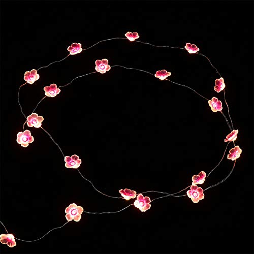 OSALADI Cordão de luzes de flores, 20 LEDs, 2 m, rosa, flor de cerejeira, funciona com bateria para
