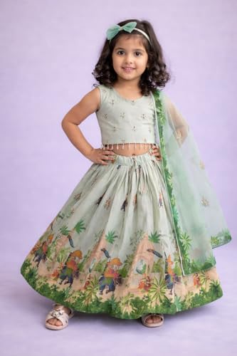 Image of Delima Fashion Girls Printed Lehenga Choli Set with Dupatta | Kids Ethnic Wear for Wedding, Festival & Party | Lightweight Traditional Outfit for Girls