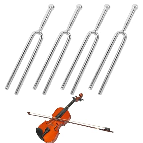 A440 Tuning Fork Set 4pcs 440hz Tuning Forks for Guitar/Violin A 440 Hz Violin Guitar Tuner A440 Hz Tuning Fork Professional Musical Standard Instruments Violin Guitar Tuner Device Silvery Tuning Fork