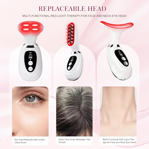 3-in-1 Facial Massager for Face Neck and Scalp,7-Color LED Light Heating and Vibration,3 Interchangeable Massage Heads,Rechargeable Face and Neck Massager,Skin Care Beauty Gift for Women Men - Image 6