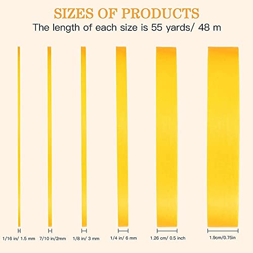 Xusywdm 6 Rollen Tape 1/16,7/10,1/8,1/4,1/2,3/4 X 55 Meter, Fineline Klebeband, Maler Automobil Klebeband