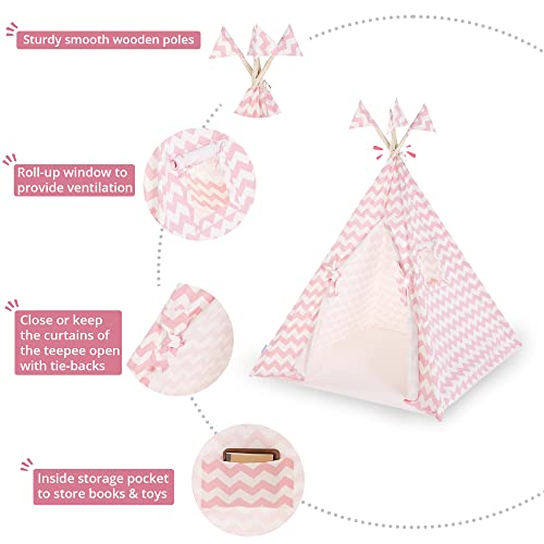 Canicove Teepee Tent for Kids - Award Winning 100% Cotton Play Tent - Large Indoor/Outdoor Tipi for Boys & Girls + Free Fun Flags! (Pink Stripes) - Afbeelding 5