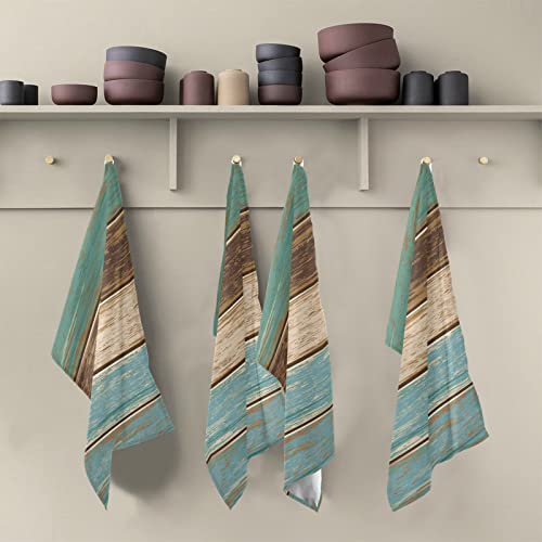 Teal Green Brown Wood Texture Kitchen Towel, Dish Towels Quick Drying Tea Towels Absorbent Hand Towels For Kitchen Sink Dinner Table 28 X 18 Inches, Set Of 1 #TOP4