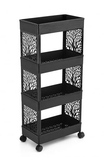 Image of Plastic Multipurpose 4-Tier Floor Mount Corner Shelf Kitchen Organizer Rack /Storage Shelf /Dish Rack /Storage Rack for Kitchen (22cmx40cmx91cm), (Black, 4 Layer)