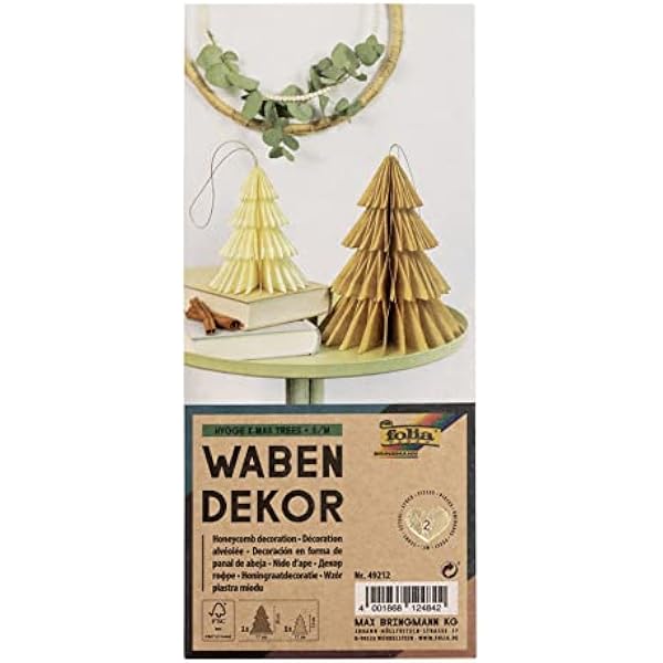 Folia 49212, Dekoracja Plaster Miodu Hygge Xmas Trees, Zawieszka Świąteczna Zestaw 2, Wysokość ok. 20 i 13 cm, Składana Dekoracja Świąteczna do Wnętrza