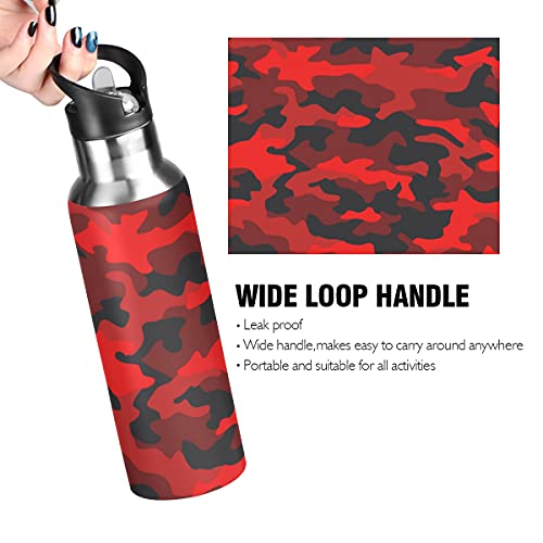 Yasala Water Bottle Black Red Camo Coffee Thermos Stainless Steel Insulated Beverage Container 20 Oz With Straw Lid Bpa-Free For Sport, Travel, Camping, Back To School #TOP3