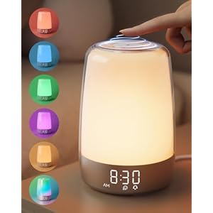 Sunrise Alarm Clock Wake Up Light, Night Light for Kids, Snooze Mode for Heavy Sleepers, Dimmable Sunlight Lamp, Touch Bedside Lamps for Bedroom, 6 RGB Colors, 5 Natural Sounds, Ideal for Gift