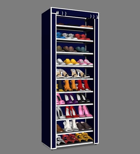 Image of YouCopia Shoe Rack for Home Non Woven Fabric - DIY Multipurpose Shoe Rack Organizer, 9-Layer Shoe Rack for Home -Shelf with Dustproof Door Entryway for Heels /Slippers /Boots (Blue, 9-Layer)