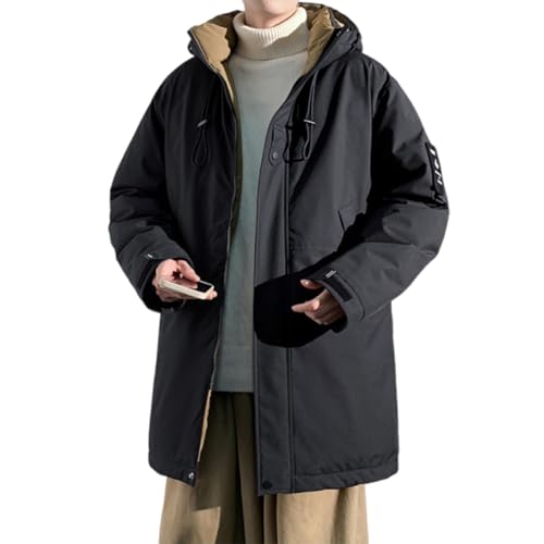 [ｉｎｏｔｅｎｋａ] ダウンコート メンズ ロングコート 防寒 厚手 ダウンジャケット 大きいサイズ ベンチコート フード付き ウインドブレーカー 暖かい ゆったり 防風 撥水 アウトドア カジュアル 無地 通勤 おしゃれ 冬服(M ブラック)