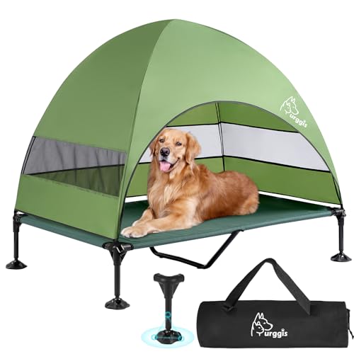 Upgraded Elevated Dog Bed with Canopy, Portable Raised Outdoor Dog Bed with Stable Anti-Slip Feet,...