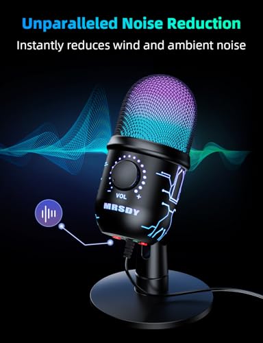 Image of MRSDY USB Gaming Microphone for PC with Noise Reduction, Mute, Gain, RGB | Condenser Mic, Headphone Jack, Suitable for PC, Computer, PS4, PS5, Mac, Streaming, Podcasting, Recording, YouTube, Discord