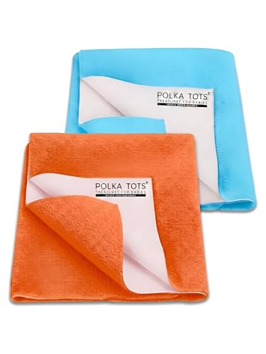 Image of POLKA TOTS Premium Waterproof Dry Sheet for New Born Baby | Extra Absorbent Bed-Cot Protector Mat | Water Proof Sheets for Kids Urine | Rubber Sheet for Adult & Toddlers | 140 X 200 CM XL (Pack of 2)