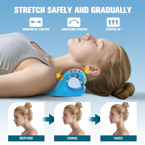 neck stretcher and cervical traction device relaxer for tmj pain and shoulder pain relief cervical traction device pillow spine and neck correctorblue
