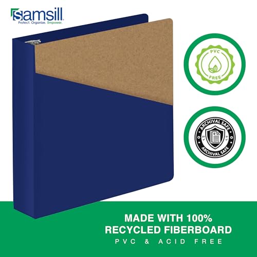 Image of Samsill Durable 2 Inch Binder, D Ring Binder, Customizable Clear View Cover, Dark Blue, Holds 475 Pages