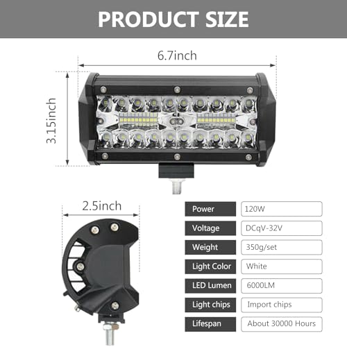 Vegena LED Arbeitsscheinwerfer,2 Stück Zusatzscheinwerfer,120W,12V/24V, 6000k Wasserdicht Rückfahrscheinwerfer,Offroad Flutlicht,Led scheinwerfer Für SUV Traktor,Auto,Offroad