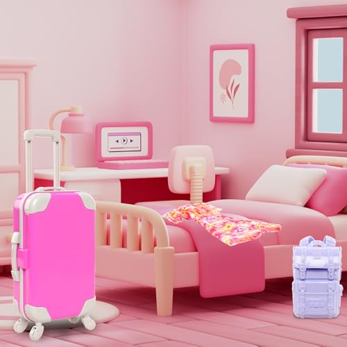 40 PCS Doll Travel Accessories Playset Includes Travel Luggage Suitcase 5 Clothes 1 Backpack 3 Pairs of Shoes & 32 Accessories Headset Puppy Toiletories,etc Travel Toy Set for 11.5 Inch Girl Dolls