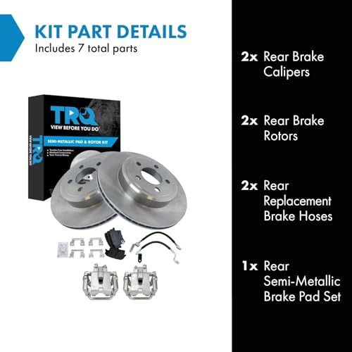 Image of TRQ Rear Brake Pad and Rotor Set Semi Metallic Vented Rotors Calipers Compatible with 2005-2016 Chrysler 300 2005 Magnum 2010-2016 Dodge Charger 2011-2015 Challenger