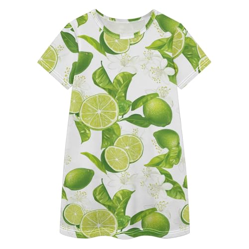 Vestido corto para niñas Fresh Lime Fruit de tela natural para vacaciones de verano