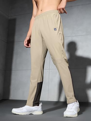 Image of TECHNOSPORT Men's Solid Trackpants DURACOOL+ Quick Dry Straight Fit Mid Rise Drawstring Polyester for Gym Training Outdoor Wear Anti Odour