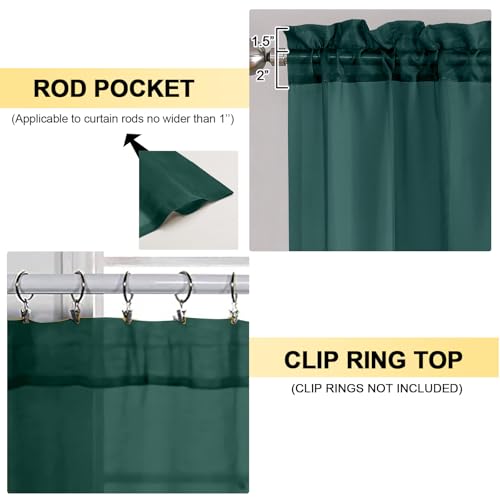 Image of OVZME Hunter Green Sheer Curtains 54 Inches Long 2 Panels - Soft Light Filtering Window Sheer Panels for Living Room /Bedroom, Top Dual Rod Pocket, 1 Pair, Each 42Wx54L Inches