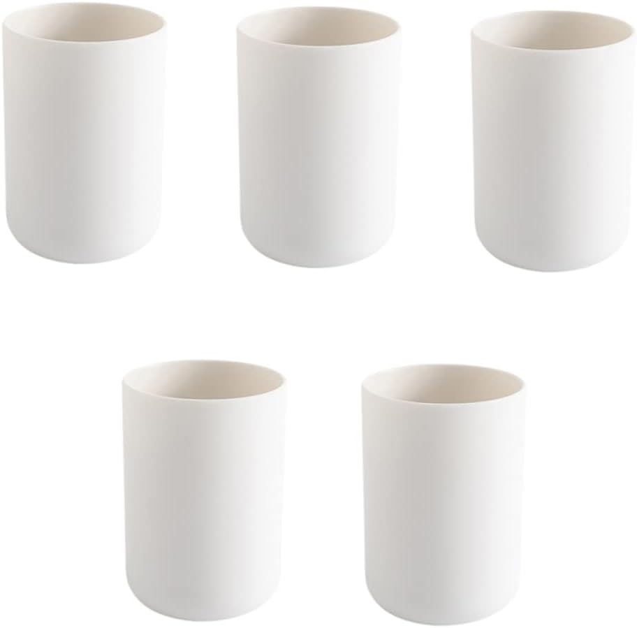 5Pcs White Toothbrush Cup Plastic Couples Bathroom Tumblers | Simple Elegant Appearance, Lightweight Portable Design, Solid Collection, Mouthwash Use, for Home Sink Area