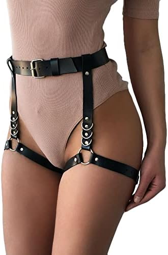 Punk Black Waist Chain Belt Leather Garter Belt Belly Chain Leggings Body Jewelry Accessories for Women and Girls