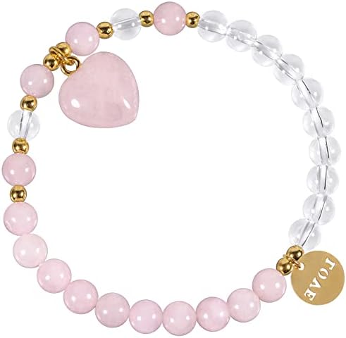 Nupuyai Heart Charm Crystal Beads Bracelet for Women, Healing Stone Stretch Letter Love Charm Bracelet