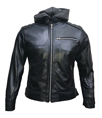 New Batman Logo Motorcycle Brando Biker Real Leather Hoodie Jacket - Detach Hood (M-44), Black4
